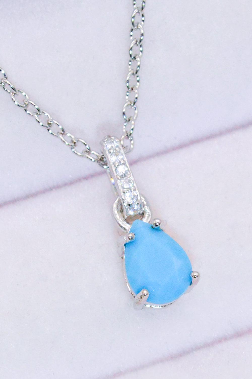 Teardrop Turquoise 4-Prong Pendant Necklace Carauana Store