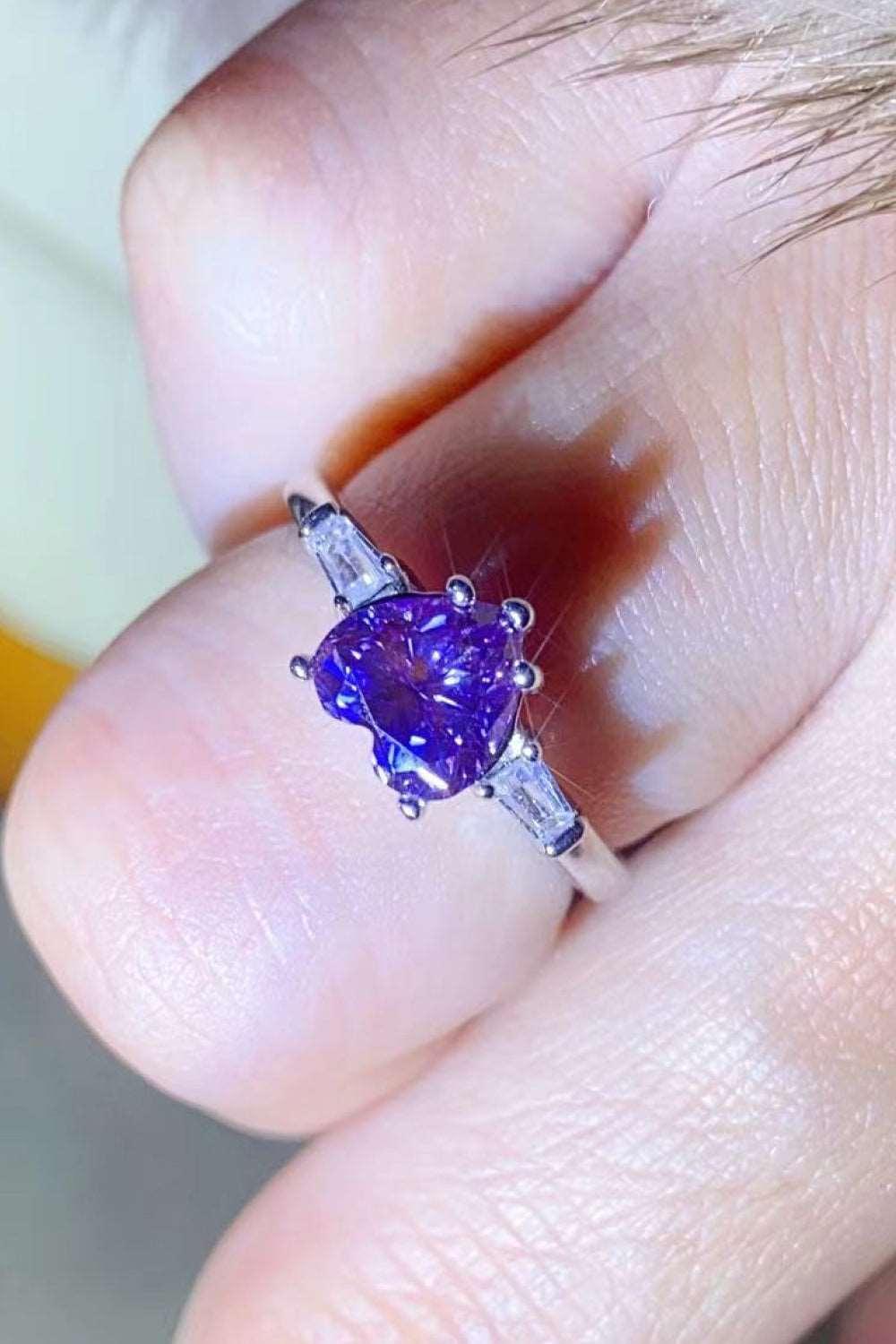 1 Carat Moissanite Heart-Shaped Platinum-Plated Ring in Purple Carauana Store