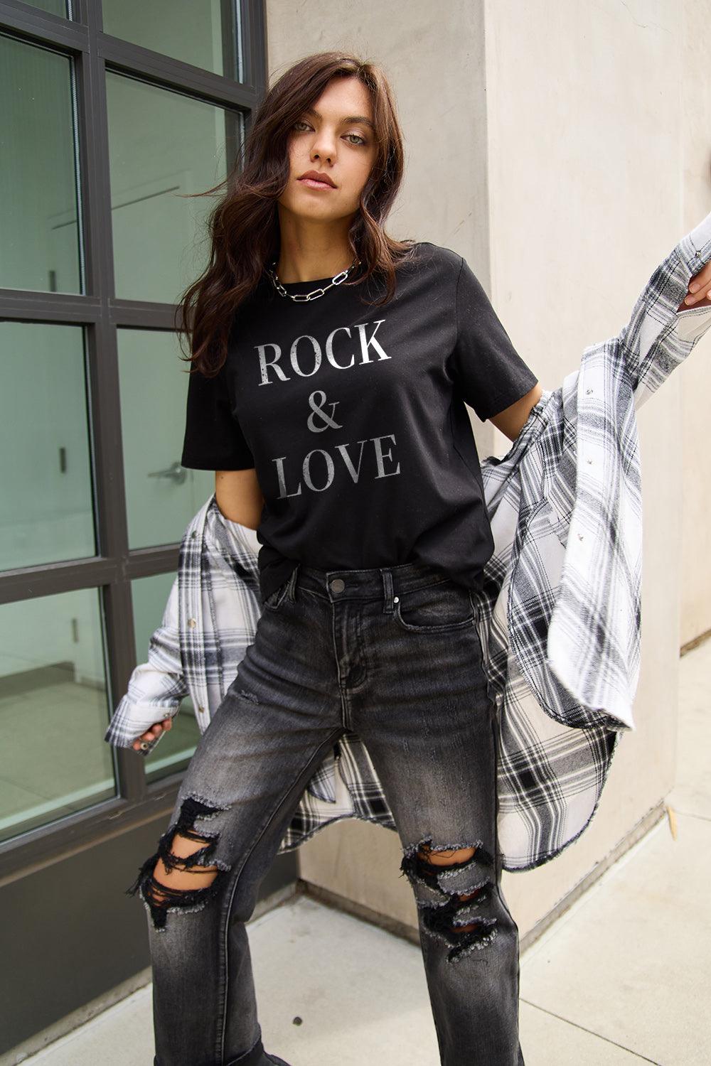 Simply Love Full Size ROCK & LOVE Short Sleeve T-Shirt Carauana Store