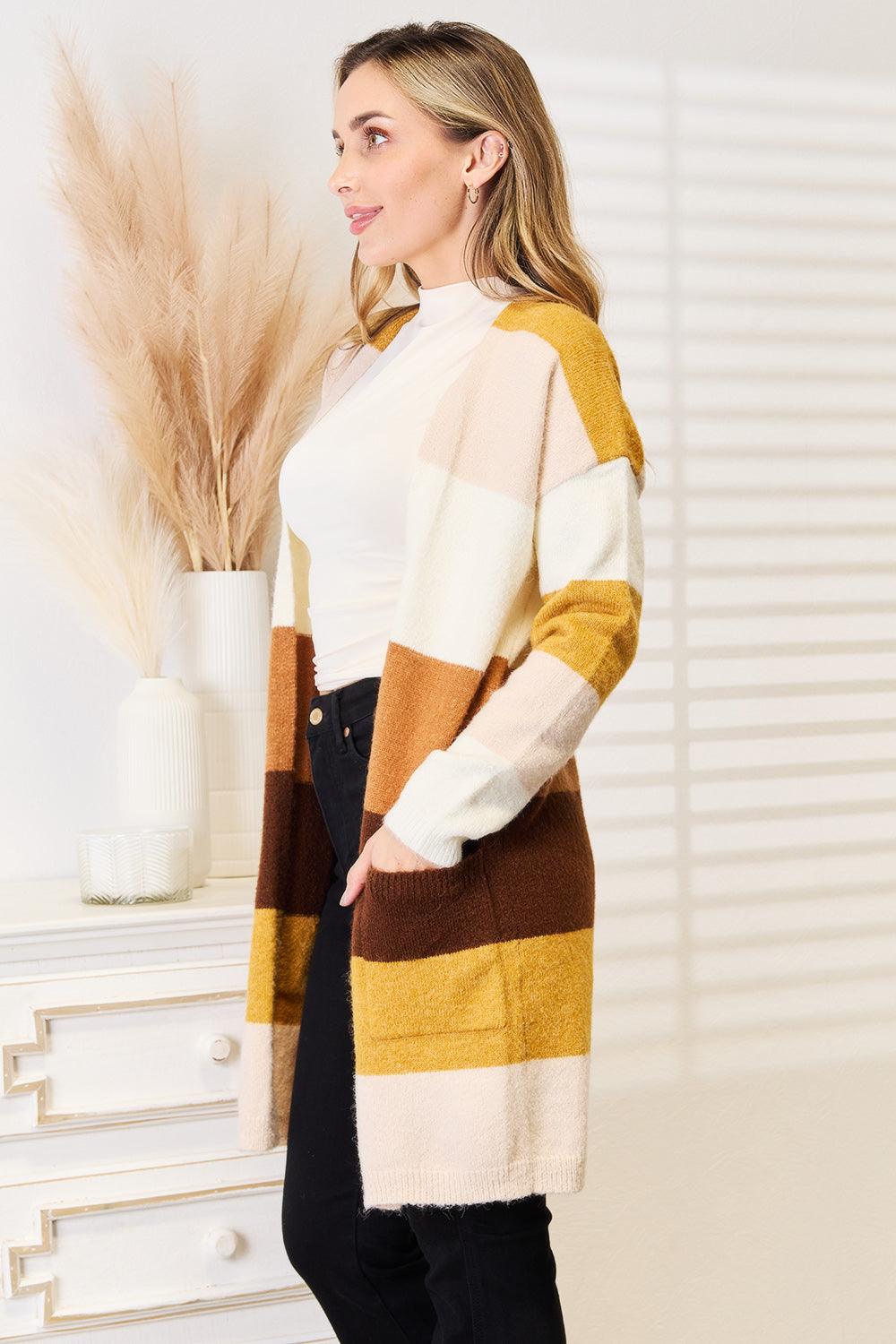 Woven Right Color Block Dropped Shoulder Cardigan Carauana Store