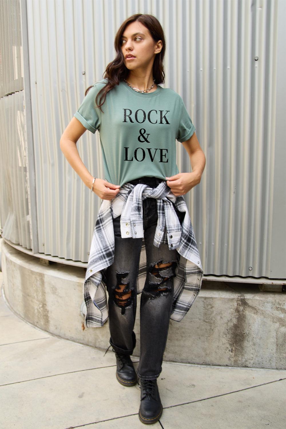 Simply Love Full Size ROCK & LOVE Short Sleeve T-Shirt Carauana Store