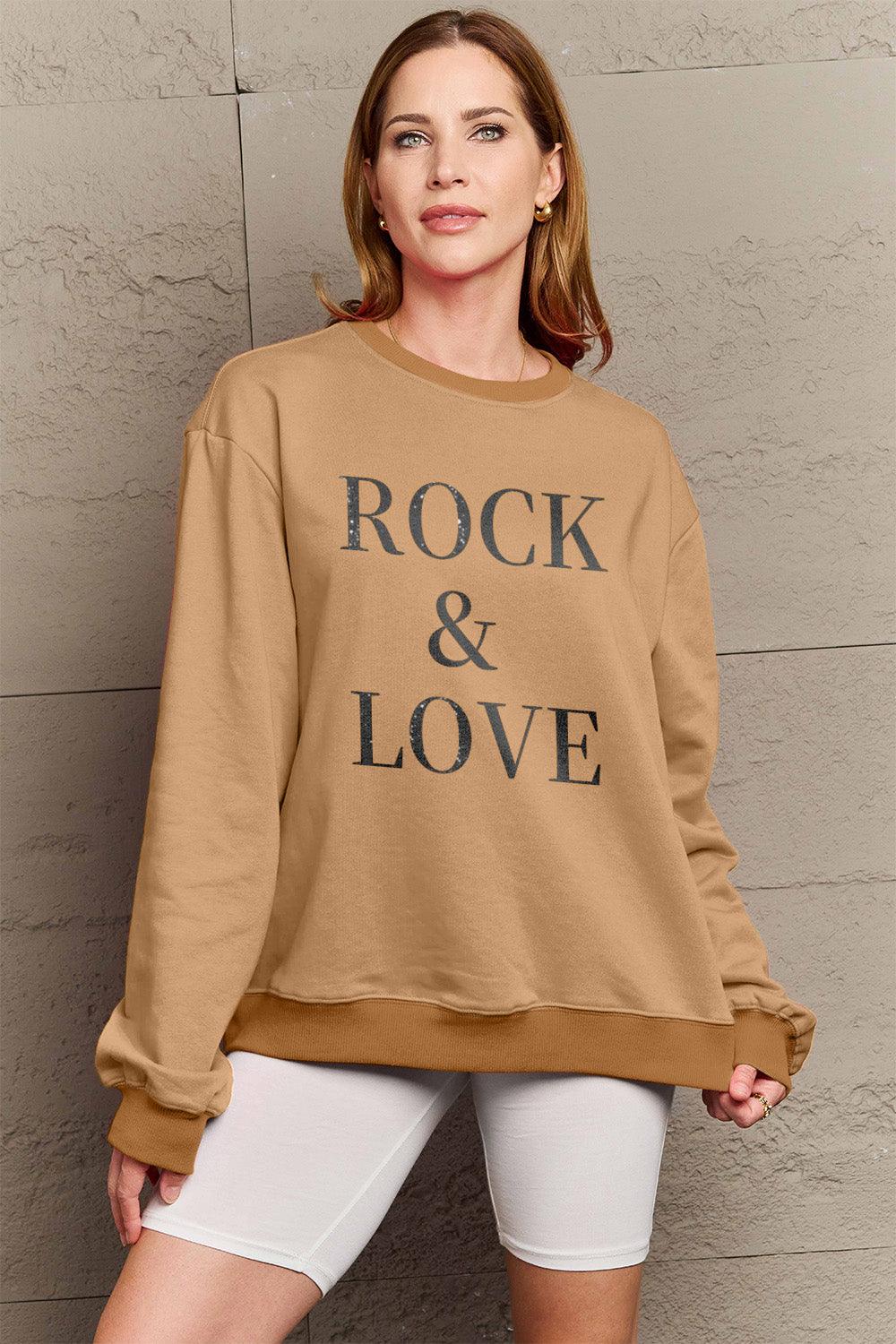 Simply Love Full Size ROCK & LOVE Round Neck Sweatshirt Carauana Store