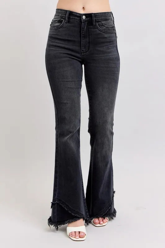 Judy Blue Full Size High Waist Flare W/ Mock Fray Tulip Hem Plus Size Carauana Store