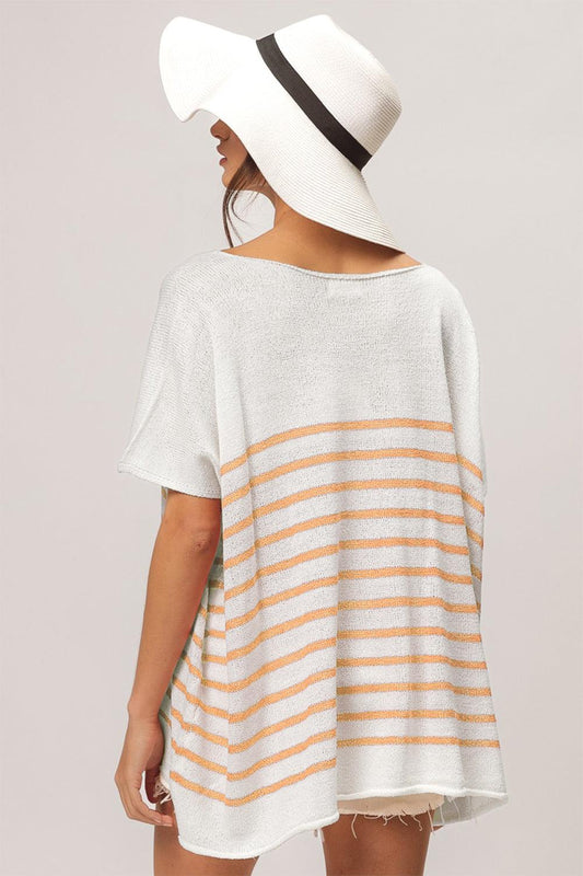 BiBi V Neck Striped Short Sleeve Top Carauana Store