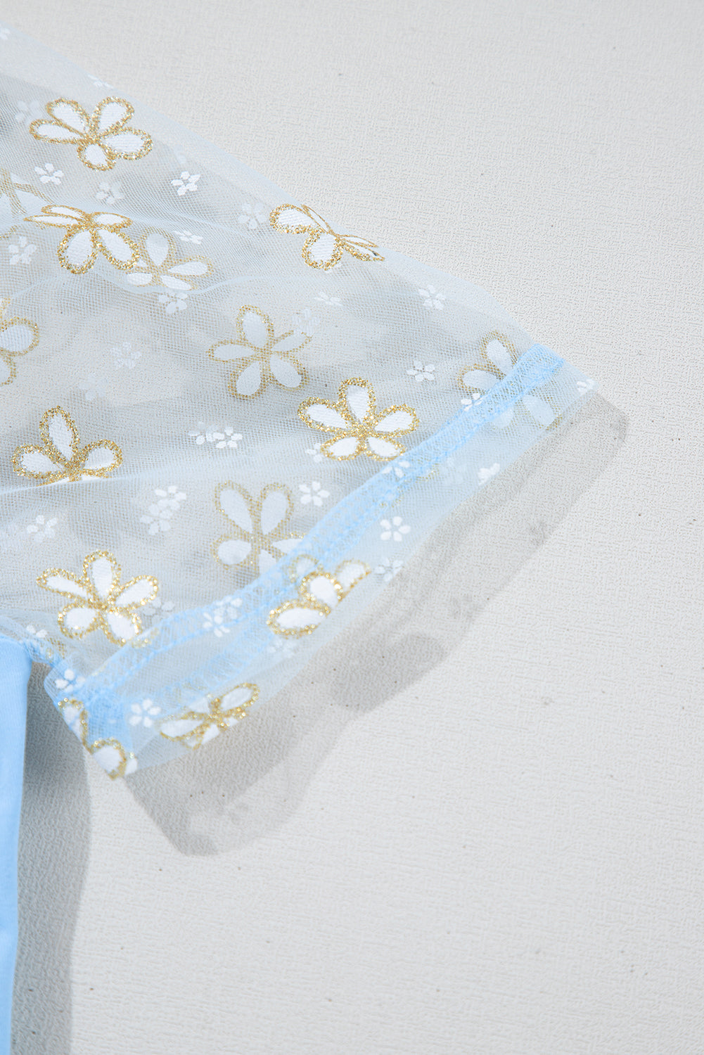 Beau Blue Floral Mesh Puff Sleeve Crew Neck Top