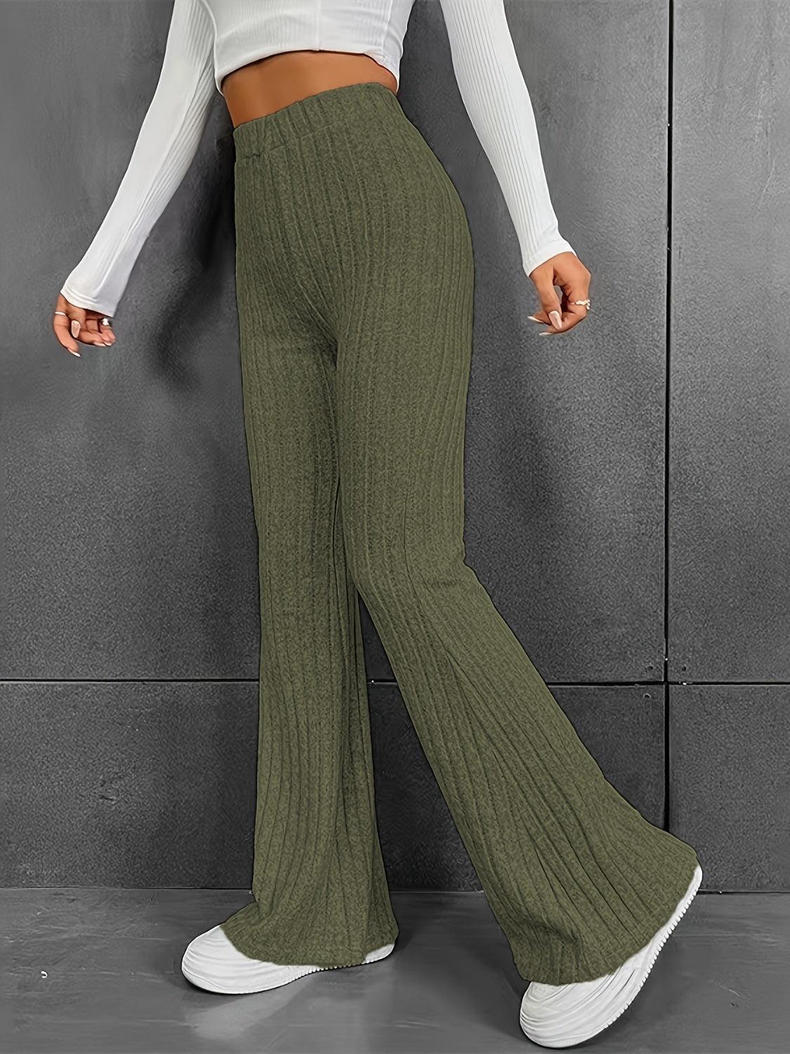 Ribbed High Waist Bootcut Pants Carauana Store
