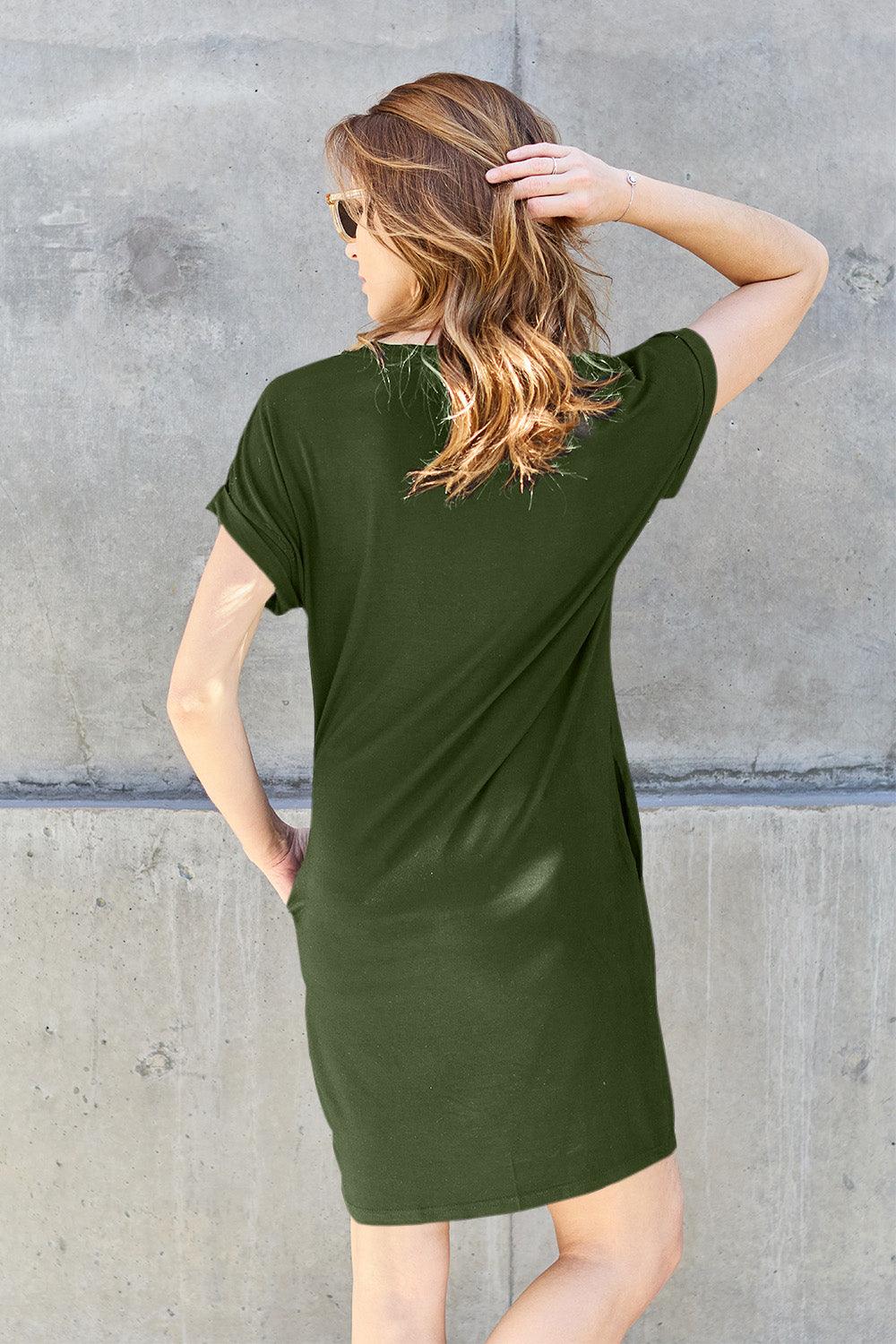 Basic Bae Full Size Round Neck Short Sleeve Dress with Pockets Carauana Store