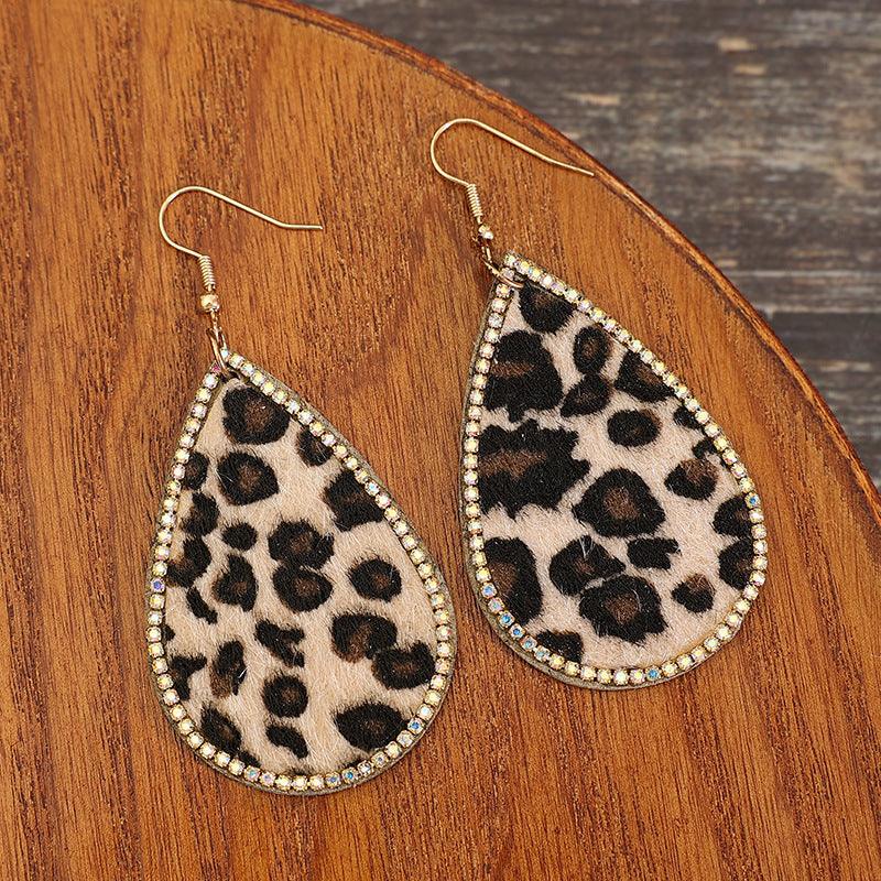 Zircon PU Leopard Teardrop Earrings Carauana Store