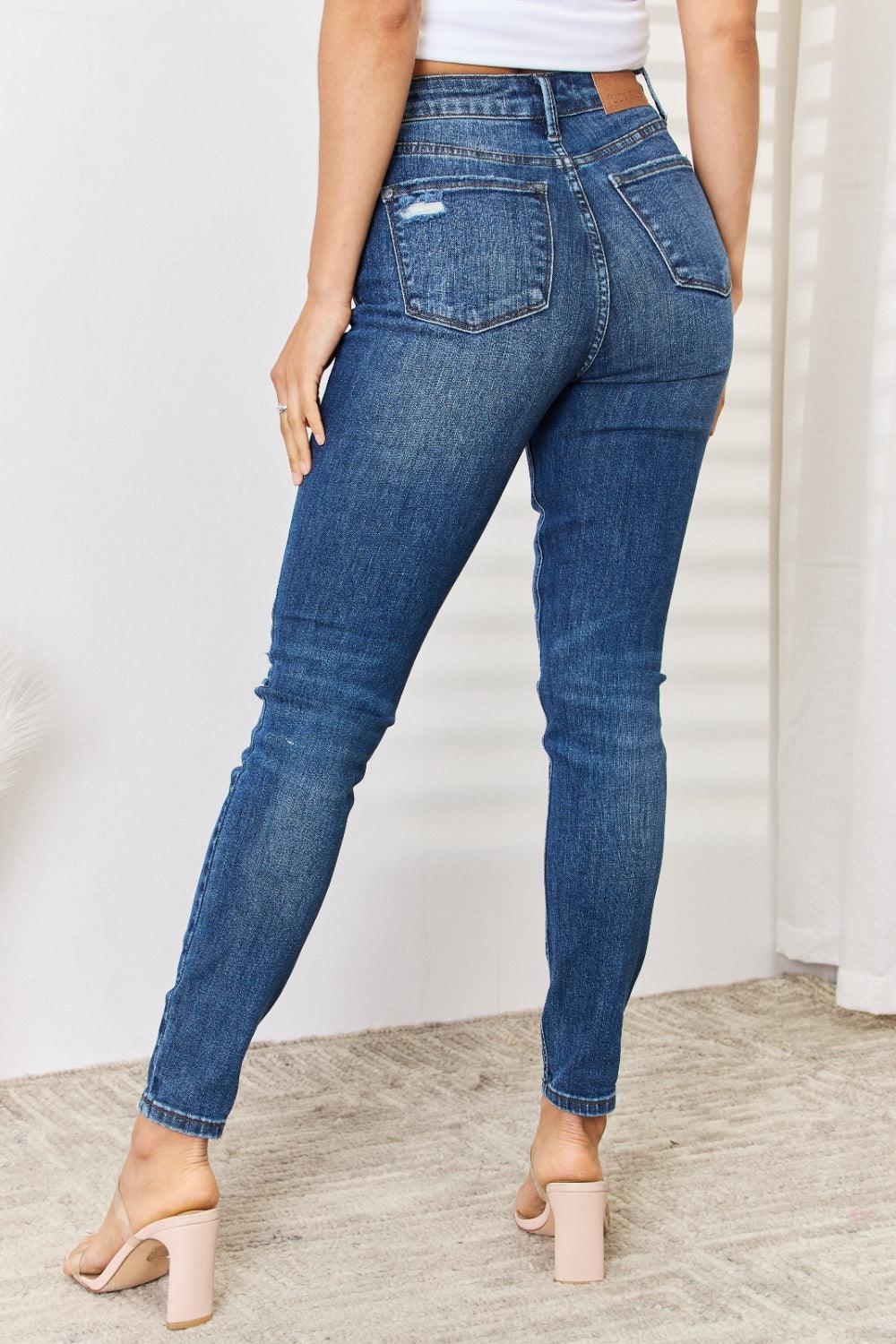 Judy Blue Full Size Mid Waist Distressed Slim Jeans Carauana Store