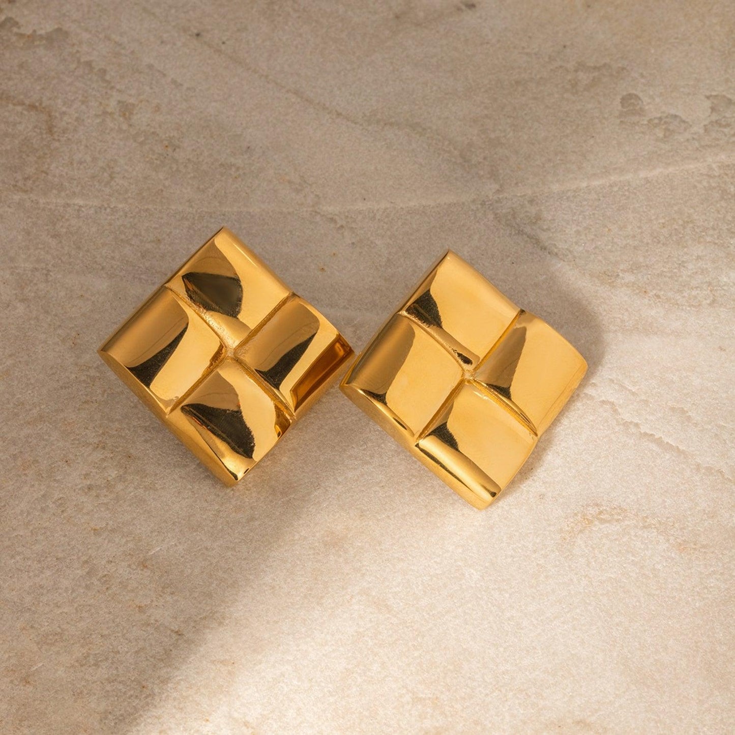 Stainless Steel 18K Gold-Plated Square Stud Earrings Carauana Store