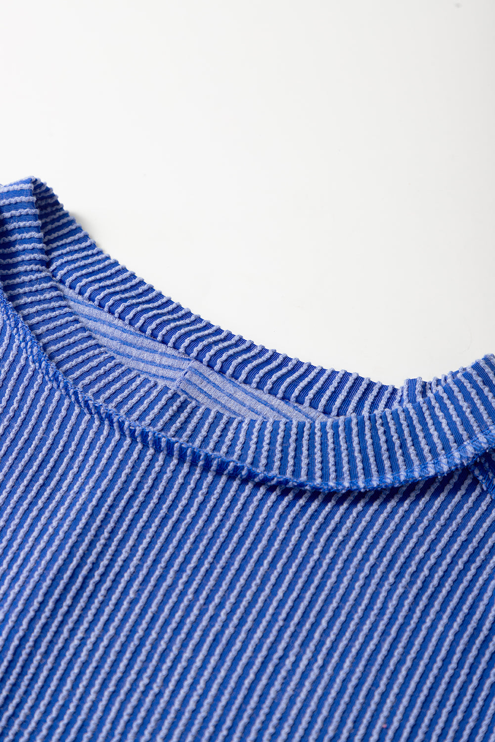 Dark Blue Textured Knit Exposed Stitching T-shirt