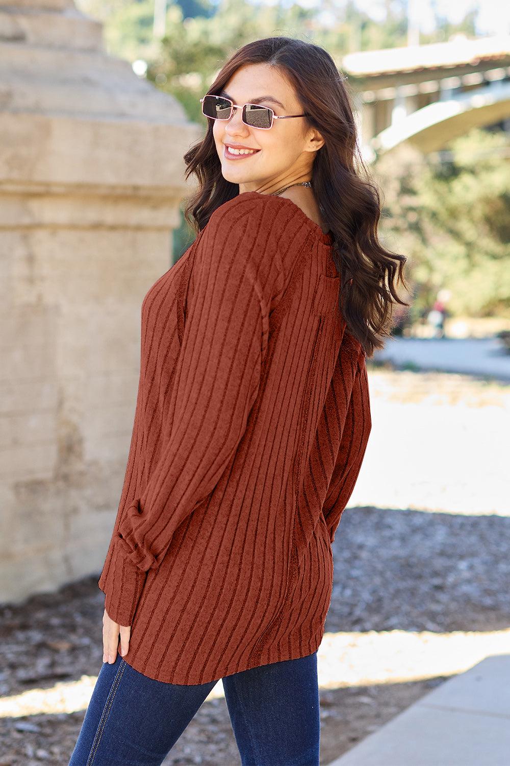 Basic Bae Full Size Ribbed Round Neck Long Sleeve Knit Top Carauana Store