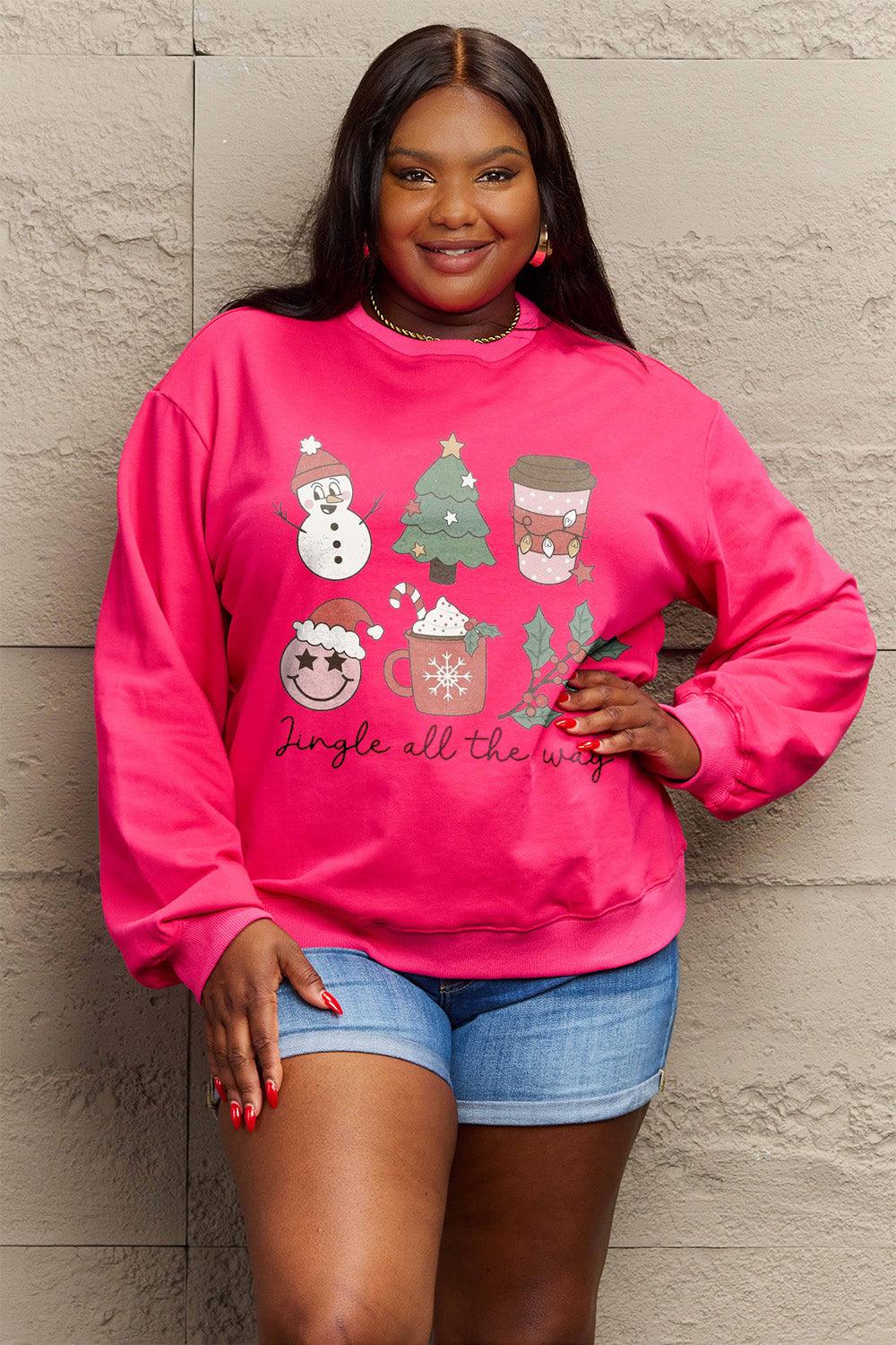 Simply Love Full Size JINGLE ALL THE WAY Long Sleeve Sweatshirt Carauana Store