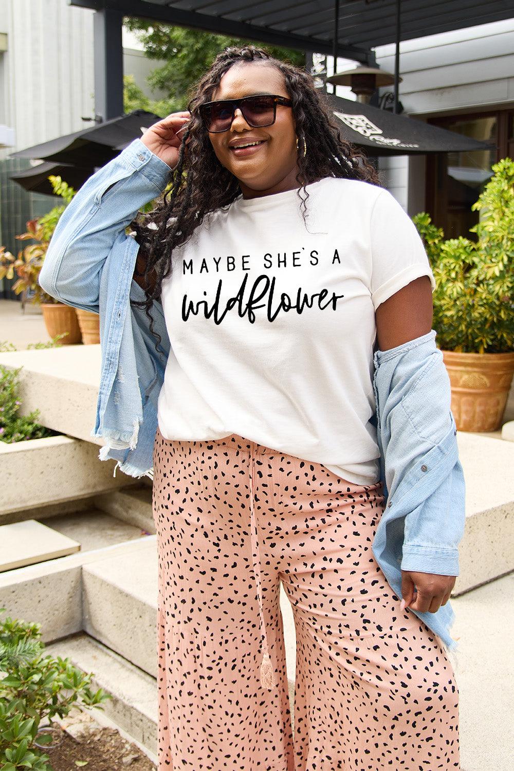 Simply Love Full Size MAYBE SHE'S A WILDFLOWER Short Sleeve T-Shirt Carauana Store