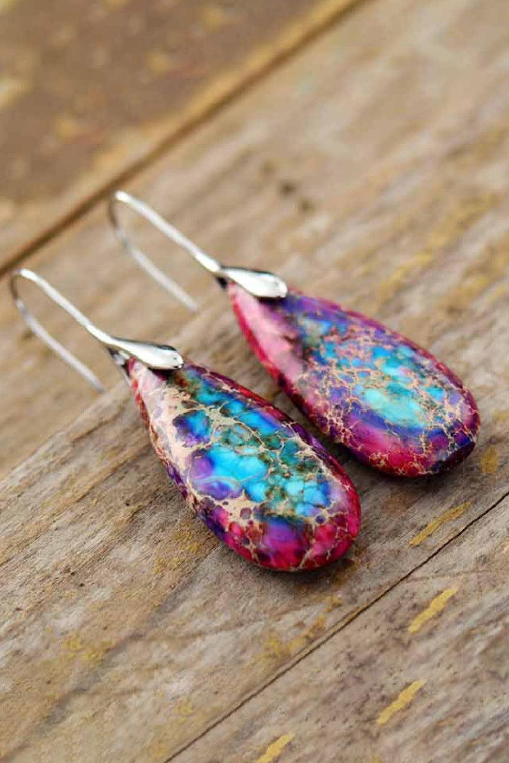 Handmade Teardrop Shape Natural Stone Dangle Earrings Carauana Store