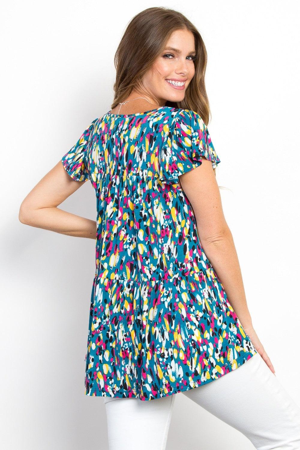 Be Stage Printed Ruffle Sleeve Top Carauana Store