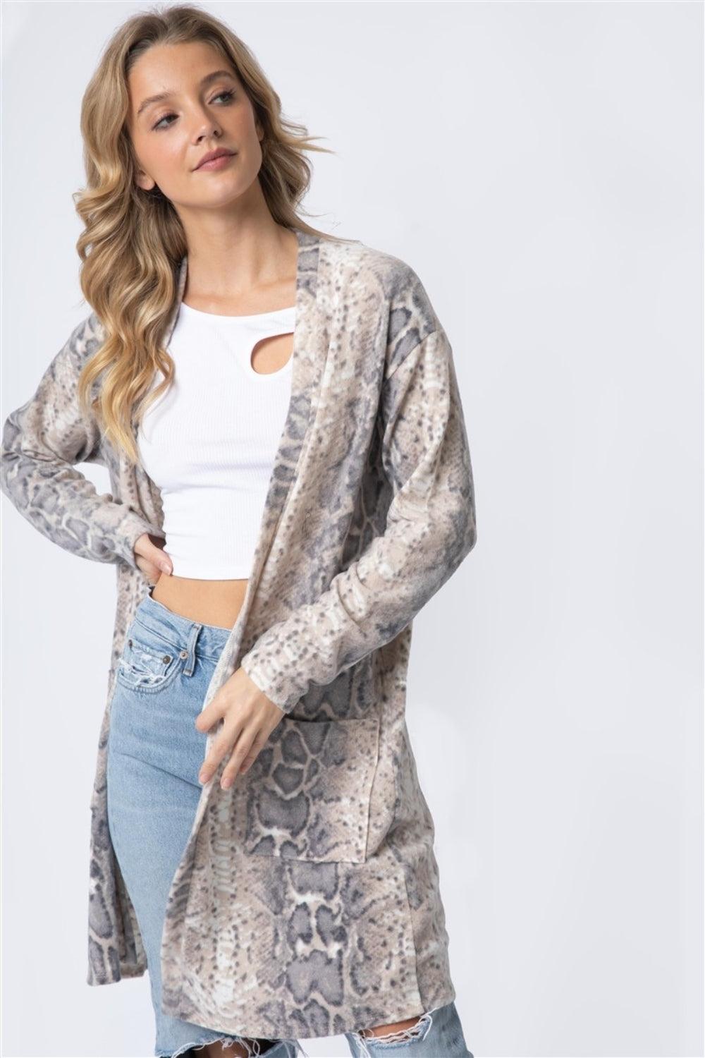 Cherish Apparel Animal Print Flannel Open Front Longline Cardigan