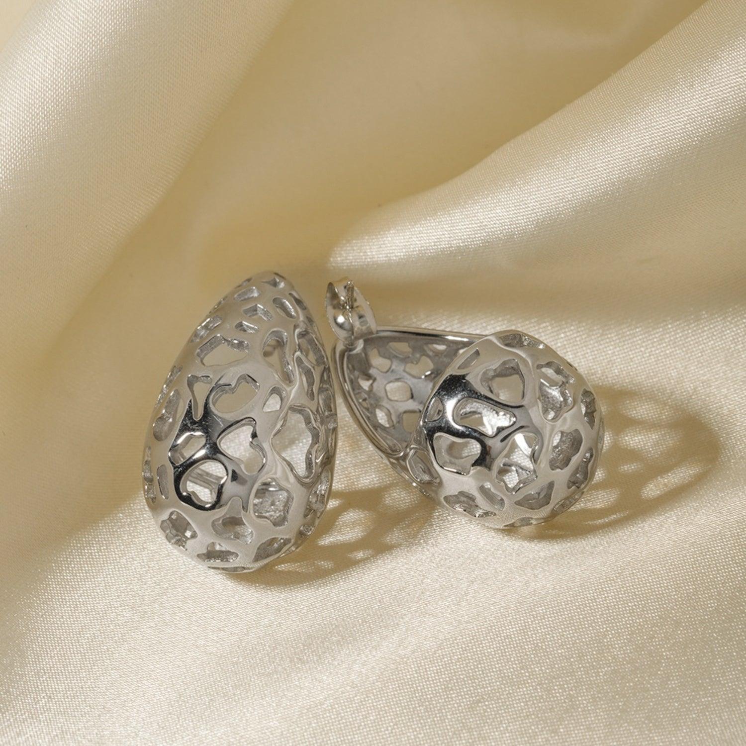 Stainless Steel Teardrop Hollowed Earrings