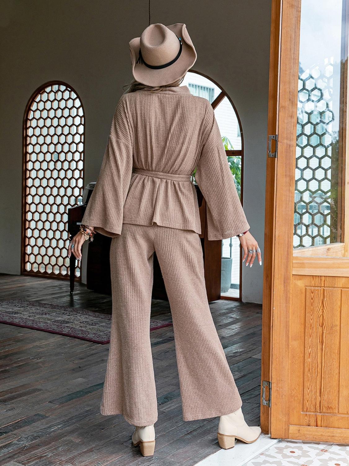 Dropped Shoulder Cardigan and Pants Set