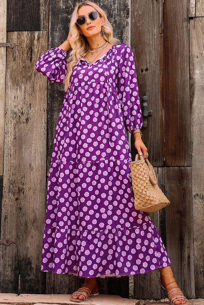 Printed Tie Neck Maxi Dress