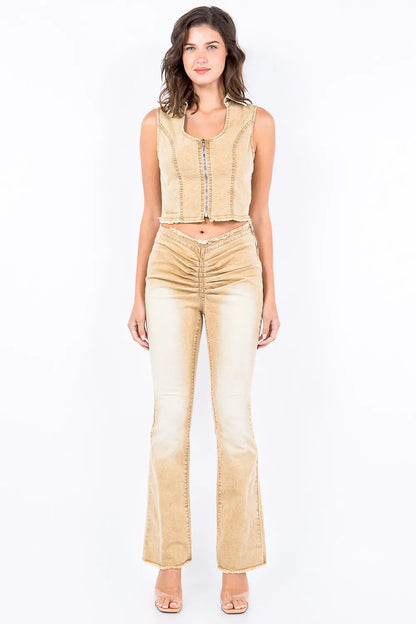 American Bazi V-Cut Ruched Flare Pants Carauana Store