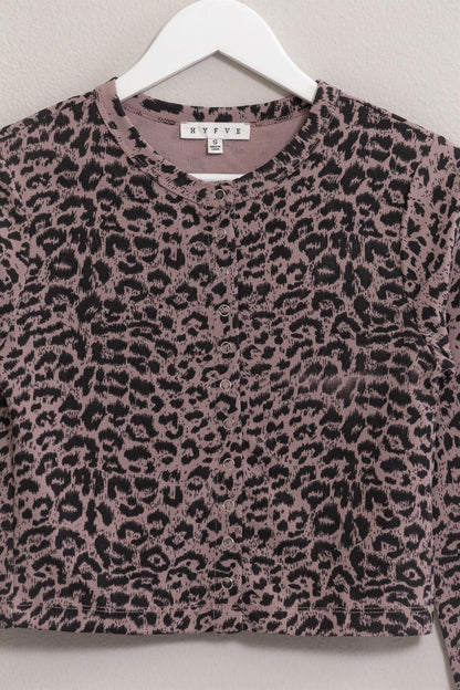 HYFVE Animal Print Snap Down Crop Cardigan