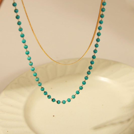 Turquoise Titanium Steel Double-Layered Necklace Carauana Store