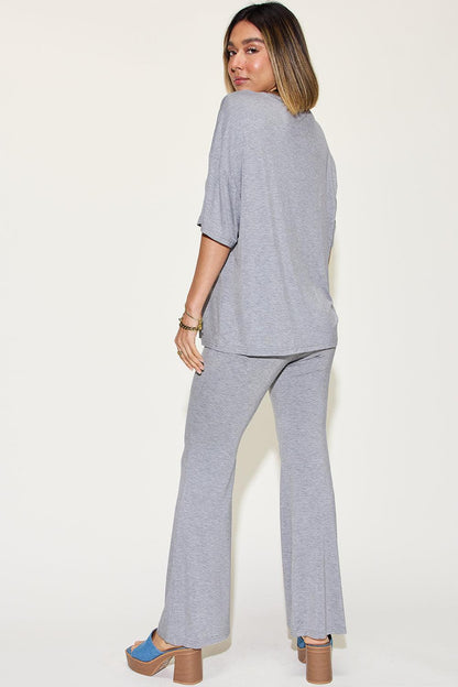 Basic Bae Full Size Bamboo Drop Shoulder T-Shirt and Flare Pants Set