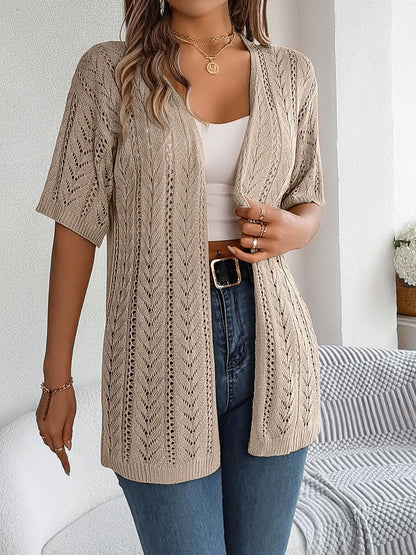 Openwork Open Front Half Sleeve Cardigan