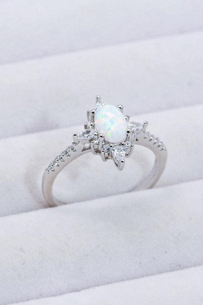 Platinum-Plated Opal and Zircon Ring