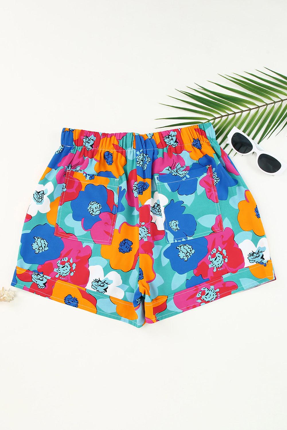 Drawstring Printed High Waist Shorts