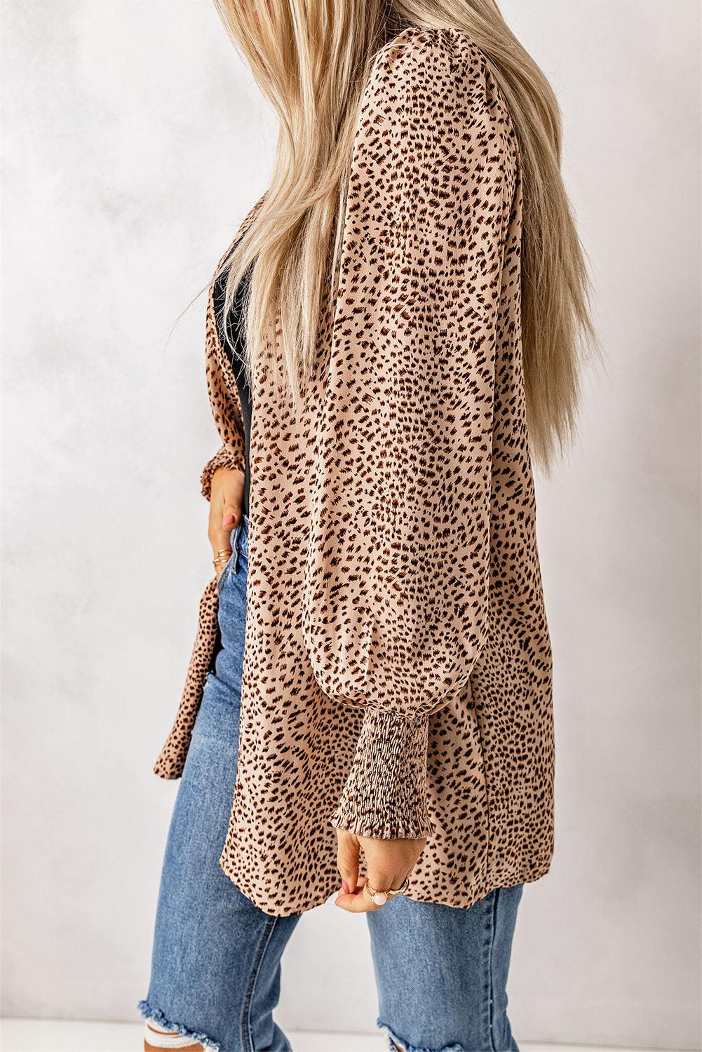 Leopard Print Balloon Sleeve Cardigan