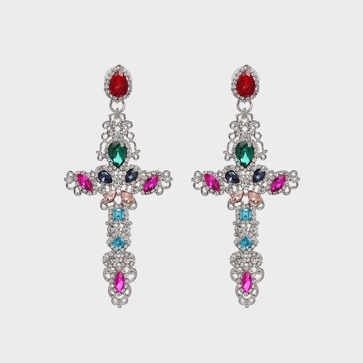 Rhinestone Alloy Cross Earrings