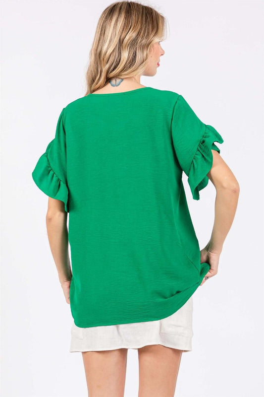 GeeGee Ruffled Short Sleeve V-Neck Blouse Carauana Store