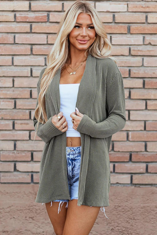 Textured Open Front Long Sleeve Cover Up Carauana Store