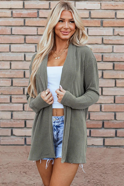 Textured Open Front Long Sleeve Cover Up