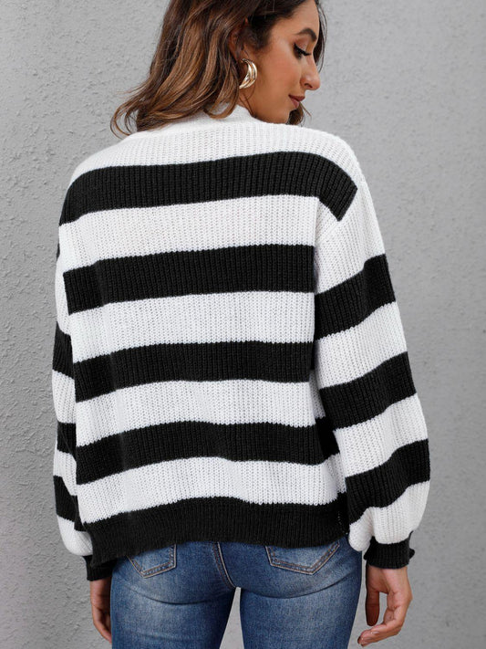 Striped Button Up Long Sleeve Sweater Carauana Store