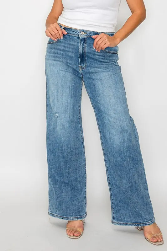 bytos Full Size High Rise Wide Leg Jeans with Pockets Carauana Store