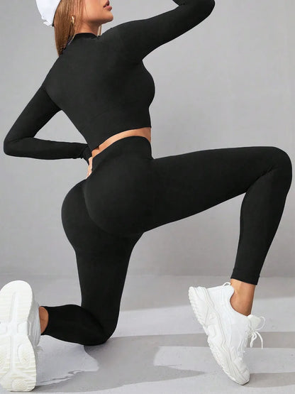 Mock Neck Long Sleeve Top and Leggings Active Set Carauana Store