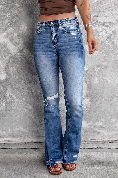 Distressed Flared Jeans with Pockets