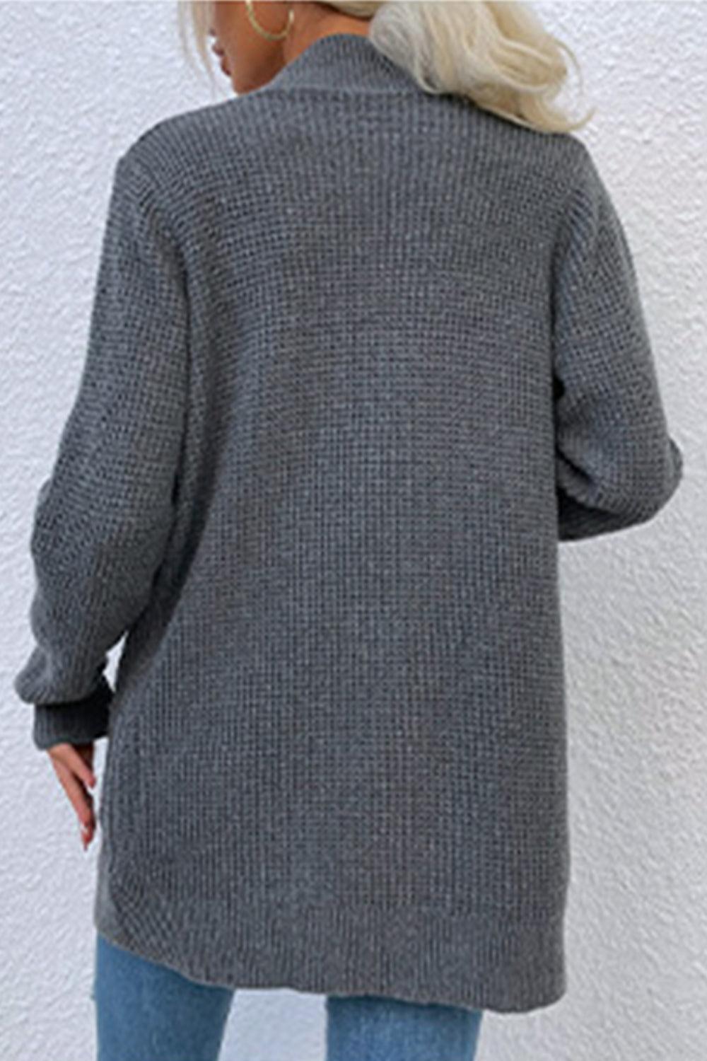 Open Front Rib-Knit Cardigan with Pockets