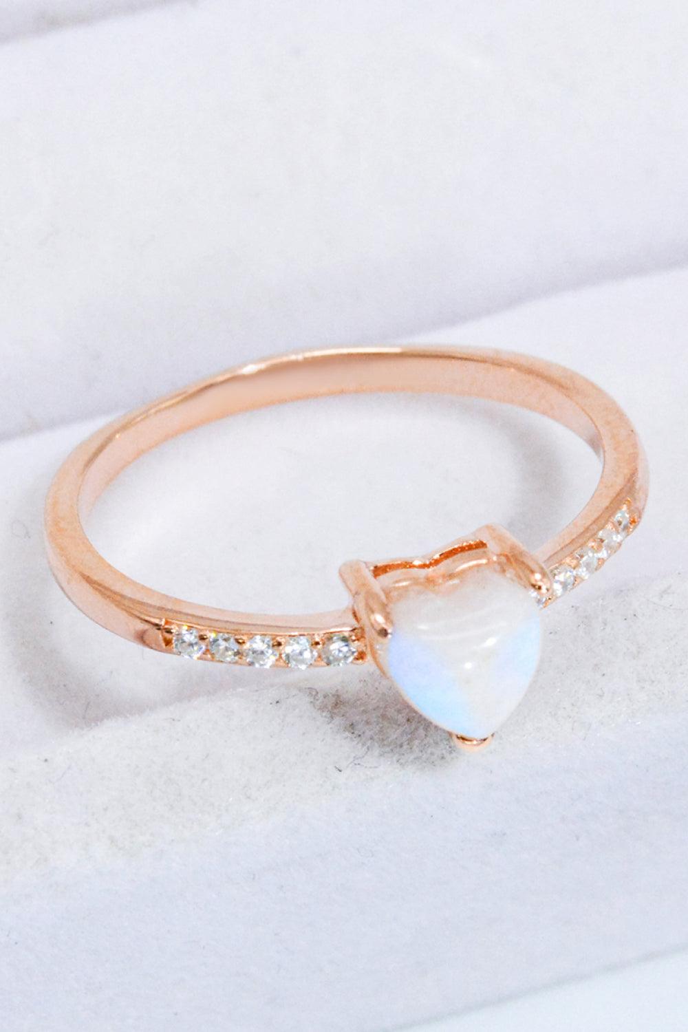 Natural Moonstone Heart 18K Rose Gold-Plated Ring