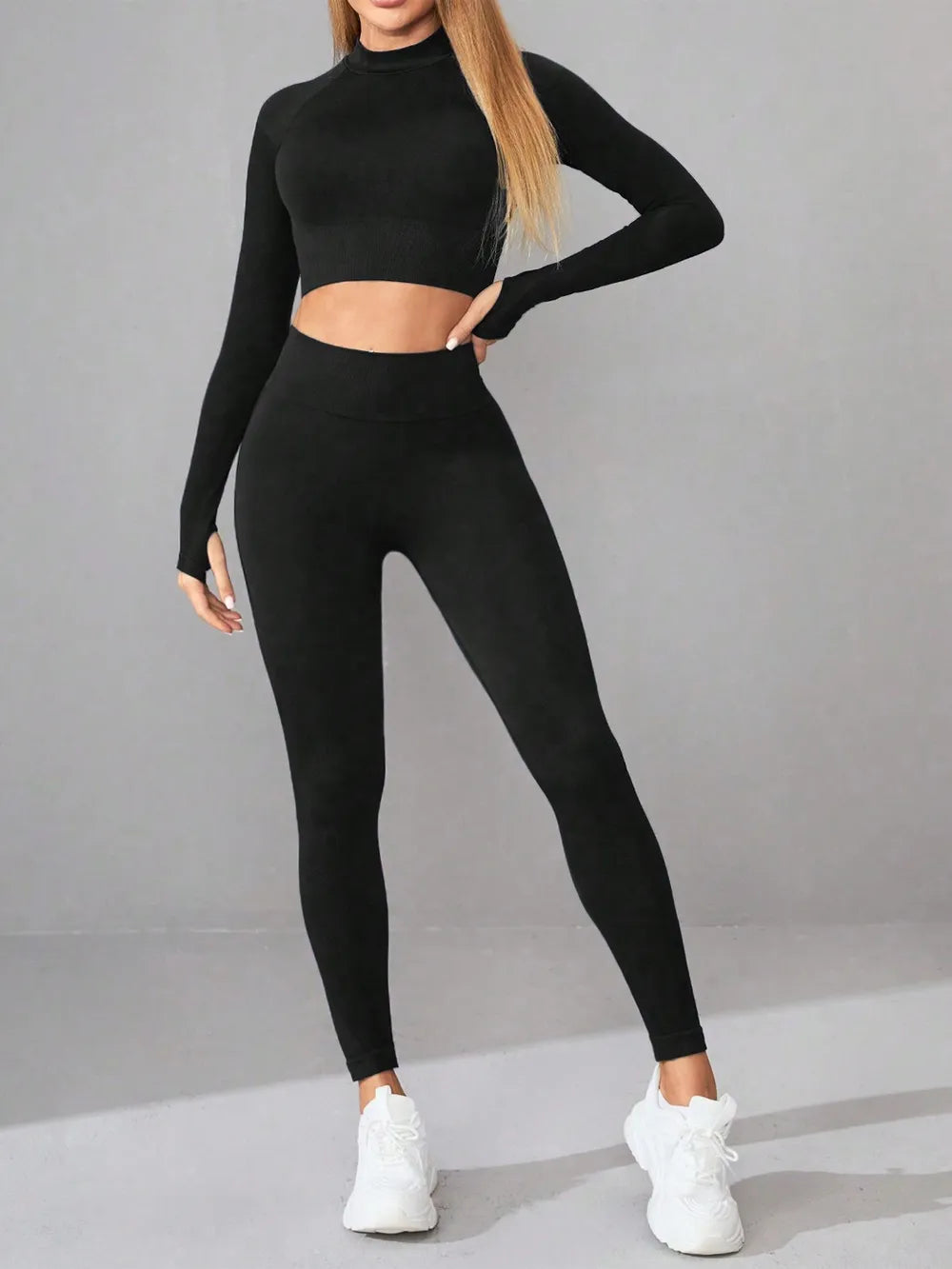 Mock Neck Long Sleeve Top and Leggings Active Set Carauana Store