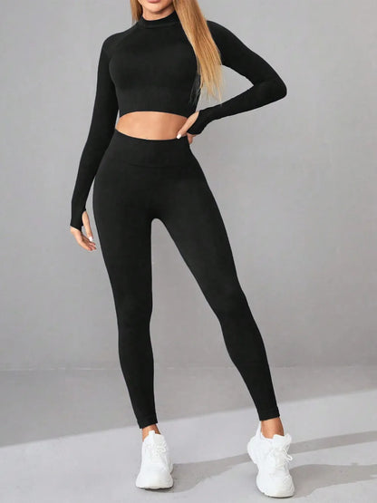 Mock Neck Long Sleeve Top and Leggings Active Set Carauana Store