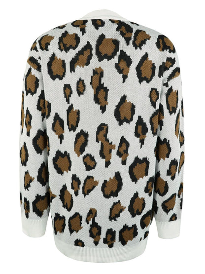 Leopard Open Front Dropped Shoulder Cardigan