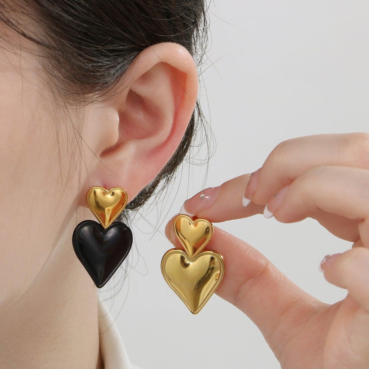 Stainless Steel Double Heart Earrings