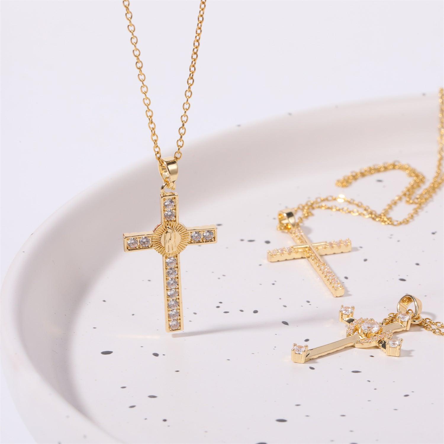 Stainless Steel Inlaid Zircon Cross Necklace