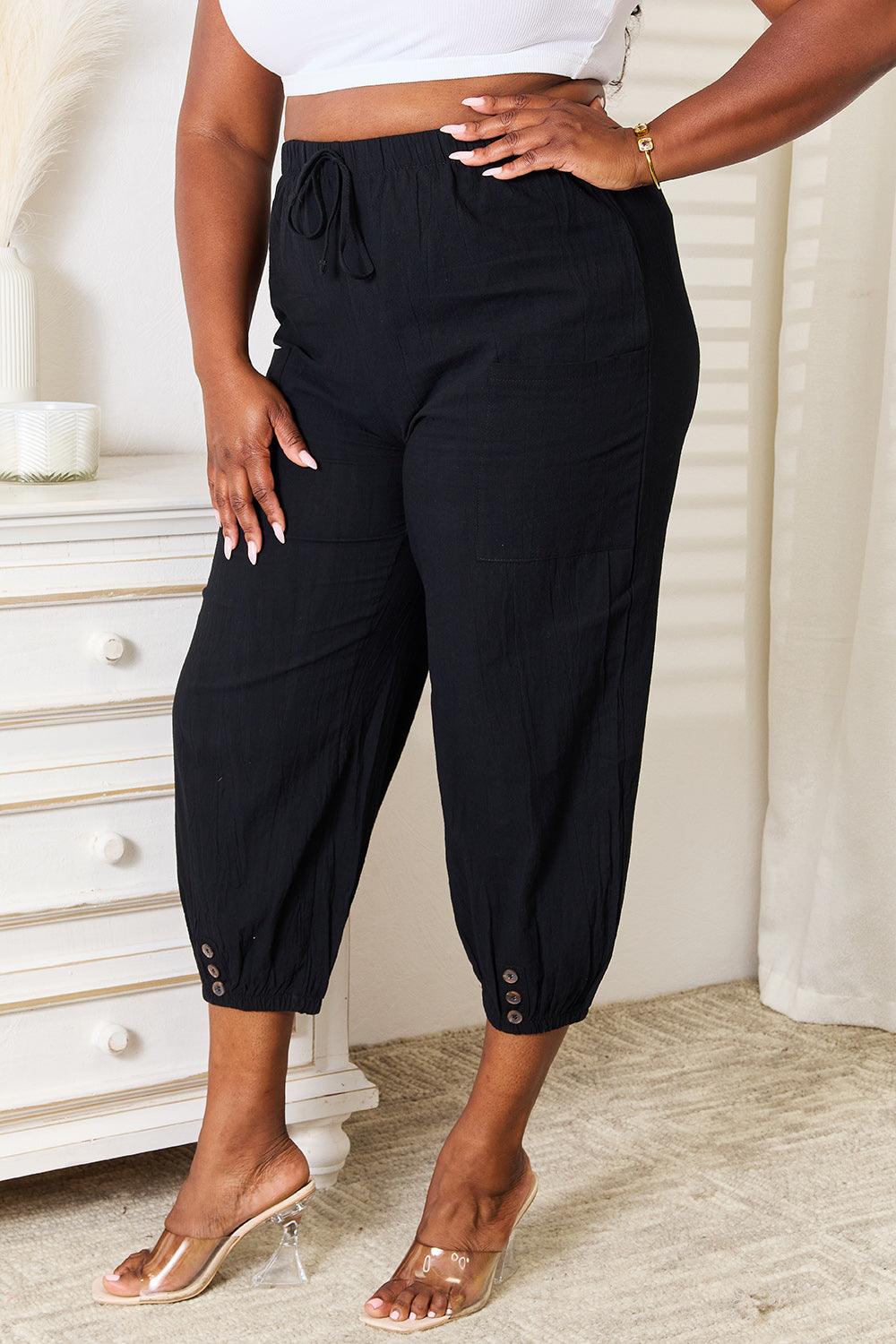 Double Take Decorative Button Cropped Pants