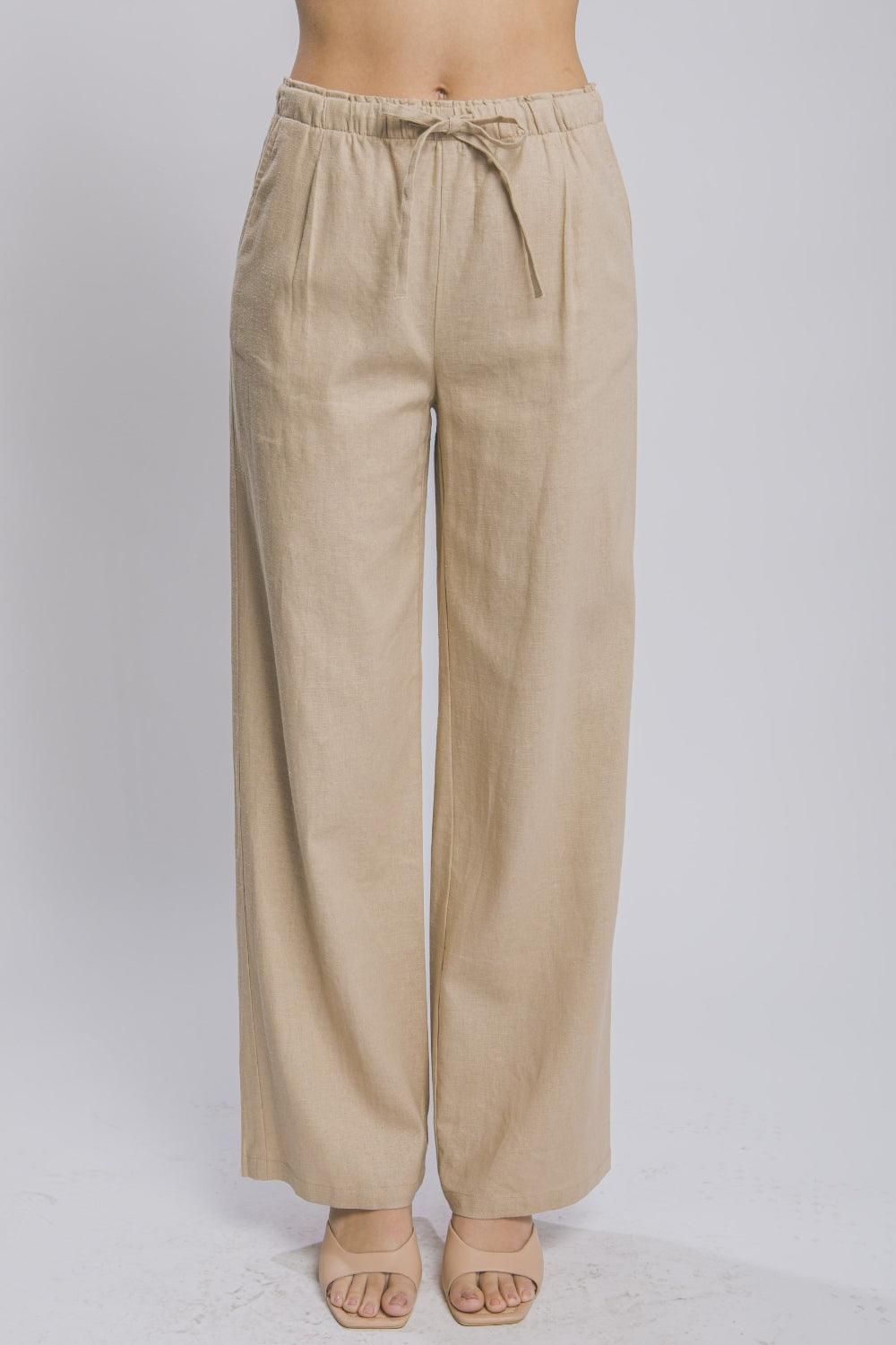 LOVE TREE Drawstring Wide Leg Pants with Pockets