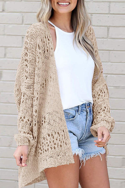 Openwork Open Front Long Sleeve Cardigan